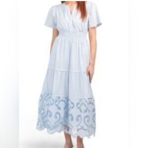 Haute Hippie Women's Maxi Tiered Boho Dress Pastel Blue Cotton Size XL